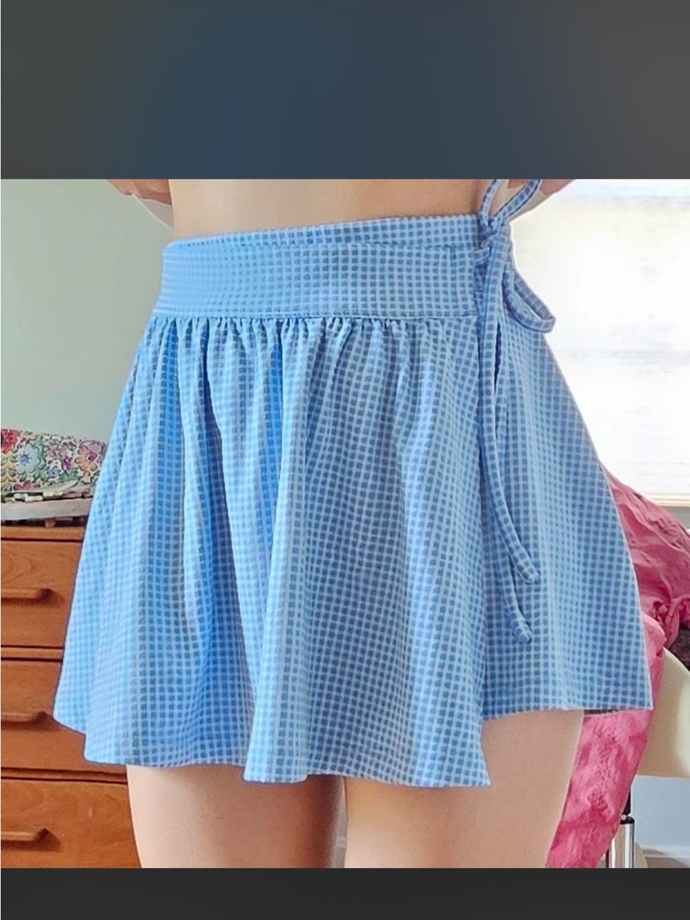 Madewell Blue Gingham Tie-Waist Mini Skort